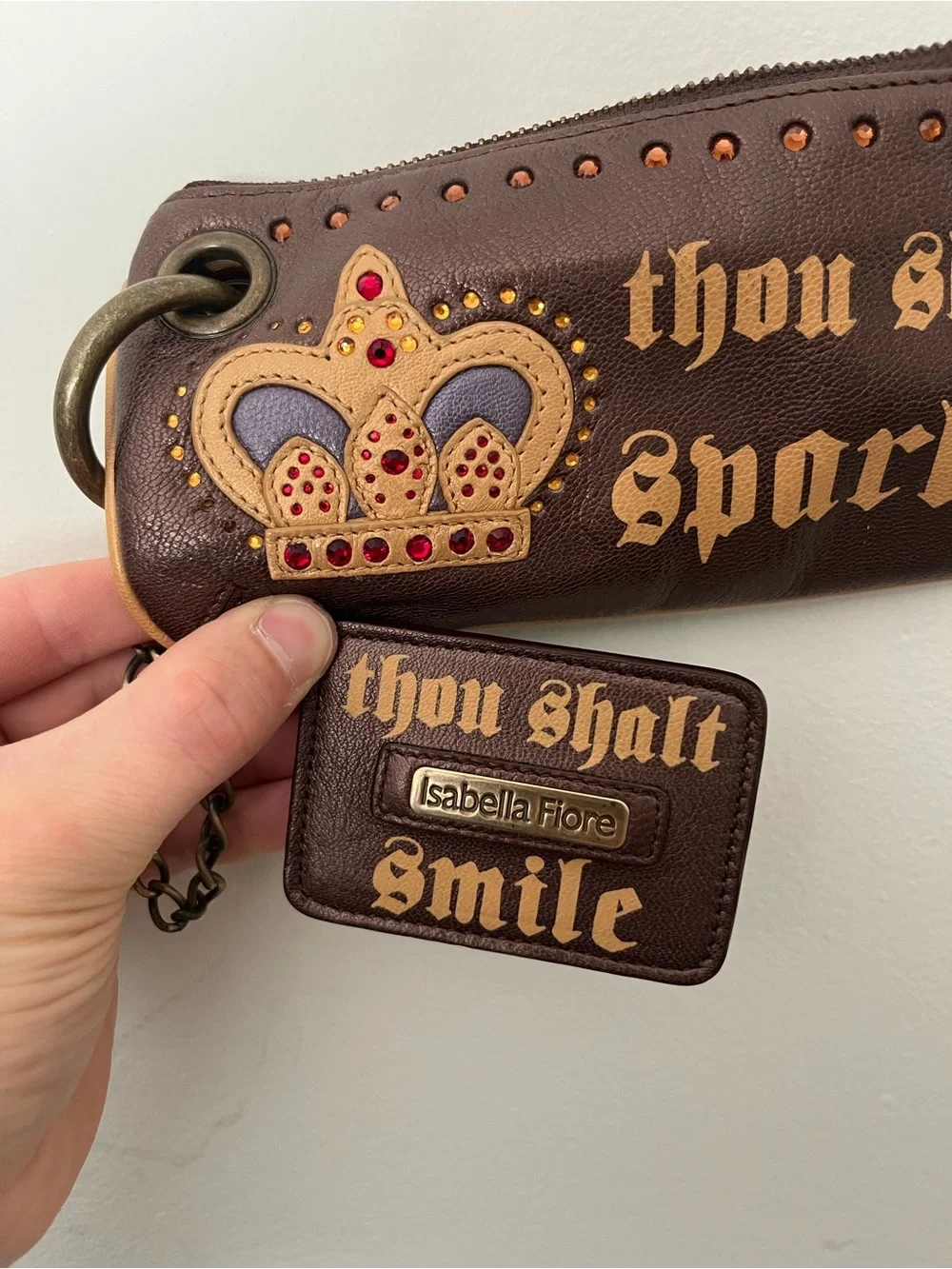 Y2K Isabella Fiore “Thou Shalt Sparkle” Crown Leather Bag & Wristlet